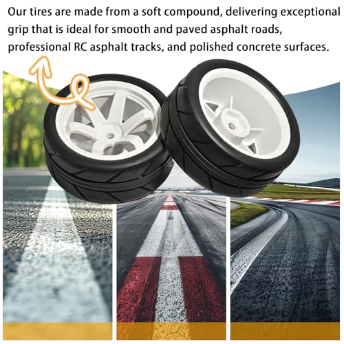 OD 2.55" On Road Rubber Tires Plastic Wheel Rims 12mm Hex for 1/10 RC Car | Compatible with MJX HSP Tamiya HPI Kyosho Traxxas Sakura Redcat WLtoys 1/10 RC On-Road Racing Touring Car (4pcs, White) - style: F-White