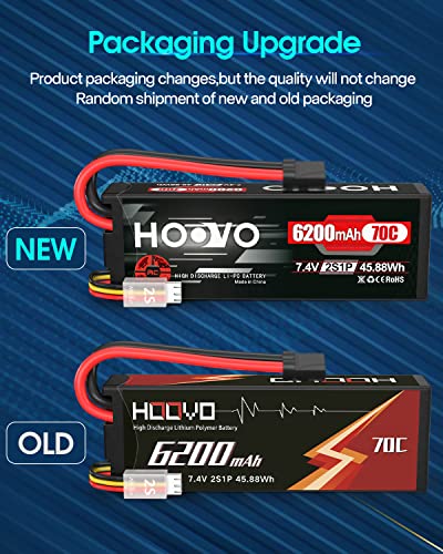 HOOVO 7.4V 70C 6200mAh 2S Lipo Battery Hard Case with Tracxas Plug(2 Packs | for RC Car RC Helicopter RC Truck RC Truggy Airplane Quadcopter UAV Drone FPV - style: 2S 6200mAh