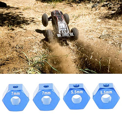 plplaaoo Hex Wheel Hubs,4Pcs 14mm RC Model Hex Wheel Hubs, 14mm RC Wheel Hex, 5.5mm 7mm Thickness Accessory Set Kit for Traxxas 1/10 Slash 4x4 Rustler Stampede Slash 2WD (Blue) - color: Blue