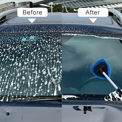 9 PCS Car Windshield Cleaner Tool Kit, Car Window Cleaner Windshield Cleaning Tool with Microfiber Pad Spray Bottle Detailing Brush and Extendable Handle, Auto Glass Wiper Kit Home Window, Blue