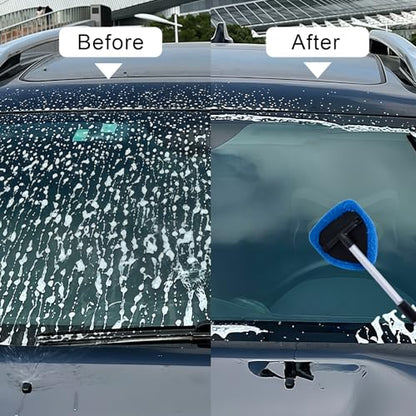 9 PCS Car Windshield Cleaner Tool Kit, Car Window Cleaner Windshield Cleaning Tool with Microfiber Pad Spray Bottle Detailing Brush and Extendable Handle, Auto Glass Wiper Kit Home Window, Blue