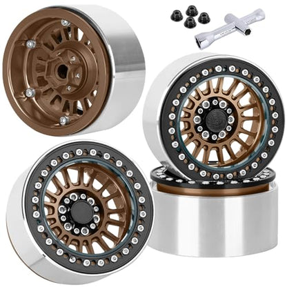Alloy 2.2 Beadlock Wheels Rims for 1/10 TRX4 TRX6 SCX10 SCX10 II SCX10 III SCX10 Pro Gen7/8 D90 VS4-10 MST CFX RC Crawler Car,RC 2.2 Beadlock Wheel Off Road Buggy Rally RC Truck Wheel,Bronze - color: Bronze - (Alloy 2.2 Beadlock)
