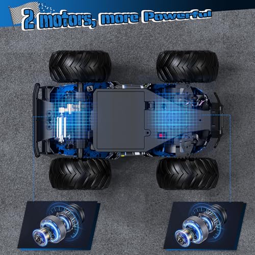 All-Terrain Remote Control Car for Boys Christmas Kids Rechargeable | Monster Rc Truck with LED, 1:20 10KM/H, 2 Motors, 2.4GHZ, Speed Friendly, Sturdy Rc Cars for Christmas Kids 6+, Beginner - color: Blue