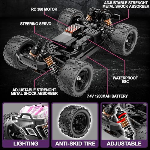 Pink Remote Control Car for Girls, 1:18 Fast rc Cars for Girls with 40+ KM/H 4WD Off-Road rc Truck, Includes 2 Rechargeable Batteries, 8 9 10 11 12 13 Year Old Girl Gifts - color: Pink