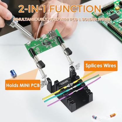 Upgraded Soldering Helping Hands Tool - All-Metal Solidly Wire Holder & Mini PCB Clamp Stand with 2 Adjustable Arms - Heat Resistant Holder for Electronics Repair, RC Splicing (32-12 AWG)