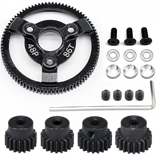 48P 86T Spur Gear Hardened Steel Transmission Gears with 18T 19T 20T 21T Pinions Gear 1/8 inch 3.175mm Hole Upgrade Parts for Traxxas RC 1/10 2WD Slash Stampede Rustler 2WD Bandit VXL XL-5 F-150 SVT - size: 86T-18T 19T 20T 21T