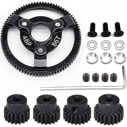 48P 86T Spur Gear Hardened Steel Transmission Gears with 18T 19T 20T 21T Pinions Gear 1/8 inch 3.175mm Hole Upgrade Parts for Traxxas RC 1/10 2WD Slash Stampede Rustler 2WD Bandit VXL XL-5 F-150 SVT - size: 86T-18T 19T 20T 21T