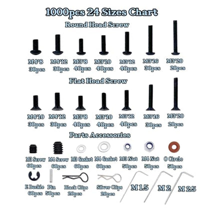 1000pcs RC Screw Kit,RC Screws for Traxxas Arrma Axial Redcat HPS SCX10 1/8 1/10 1/12 1/16 Scale RC Cars Trucks Crawler, Screws Assortment Set, Hardware Fasteners (1000pcs RC Screw Kit) - style: 1000pcs RC Screw Kit