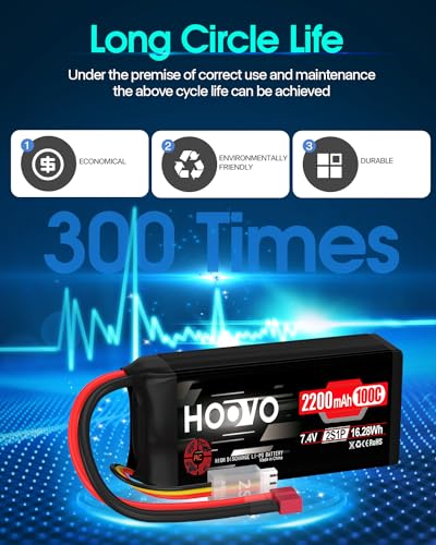 HOOVO 2S Shorty Lipo Battery 2200mAh 100C 7.4V RC Lipo Battery T Plug 2Pack | for FPV Racing Drone RC Airplane Helicopter Quadcopter Car - style: 2S 2200mAh 80C-Deans