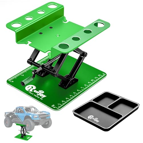 RC Stand Lift Lower with 3-Slot Screw Tray for 1/8 1/10 1/12 Scale, Green | Aluminum RC Car Work Stand Repair Tool Set for RC Cars Crawler Truck Traxxas TRX4 Axial SCX10 Upgrade - color: Green, With 3-slot Screw Tray