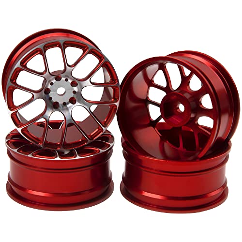 4Pcs Vgoohobby Aluminum Wheel Rims 12mm Hex Hub Width 26mm Compatible with 1/10 Tamiya TT-01 Kyosho RedCat Sakura HSP HPI 1/10 On-Road Racing Touring RC Drift Car (Red) - color: Red