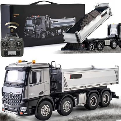 21-Inch Alloy Upgraded Version Remote Control Dump Truck 13-Channels 1/14 Scale 13 LBS Load Capacity RC Heavy Duty Metal Construction Vehicles Toy for 14Y+ (8-Wheels)