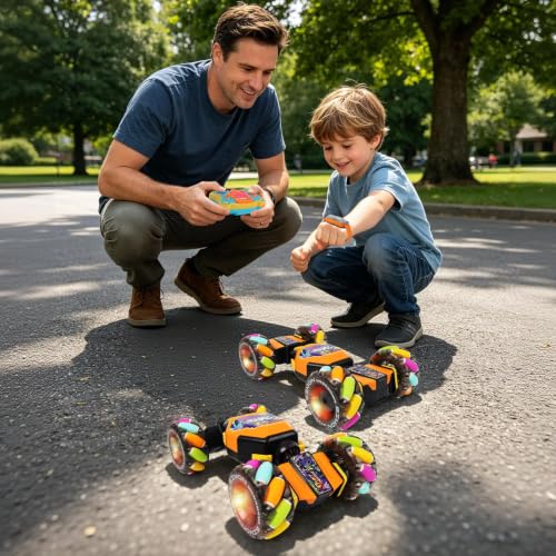 Gesture Sensing RC Stunt Car for Kids 6-12, 4WD Hand Controlled with Rainbow Wheels, Light & Music, Program & Play