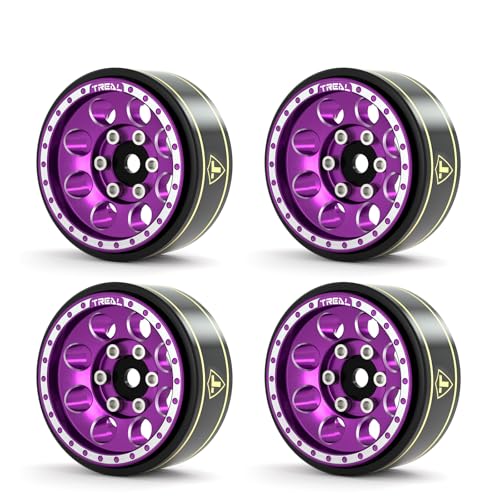 Treal SCX24 Wheels 1.0 Beadlock Wheels(4P-Set) for Axial SCX24 1/24 Crawler Brass Ring Weighted 27.3g/pc (Purple) - color: Purple