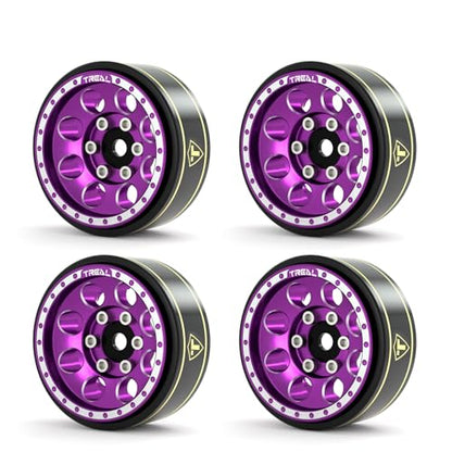 Treal SCX24 Wheels 1.0 Beadlock Wheels(4P-Set) for Axial SCX24 1/24 Crawler Brass Ring Weighted 27.3g/pc (Purple) - color: Purple