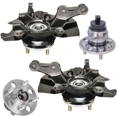 Detroit Axle - 4pc Steering Knuckles Kit for 06-11 Hyundai Accent 4-Wheel | ABS, 2 Front Steering Knuckles & Wheel Bearing Hubs 2 Rear Wheel Bearing and Hubs 2006 2007 2008 2009 2010 2011 Replacement - size: 4UW48689/Kit