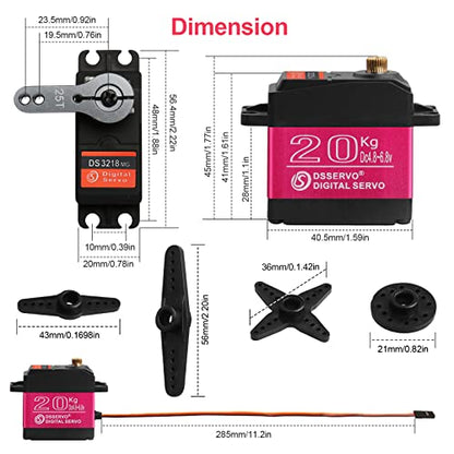 20KG RC Servo High Torque Servo Motors, Waterproof Full Metal Gear Steering Servo with 25T for 1/6 1/8 1/10 1/12 RC Car Robot DIY, Digital Servo with 25T Servo Horn, Control Angle 270° - style: 1 Pcs 20kg