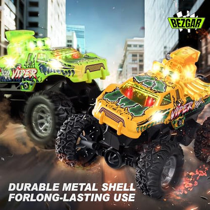 BEZGAR Monster Truck Toys - 2.4GHz 1:64 Remote Control Car with Colorful Lights, 360° Spins, Metal Shell - Remote Control Monster Truck for Boys Girls Age 6, 7, 8, 9, 10 Years Old(Green) - color: Green