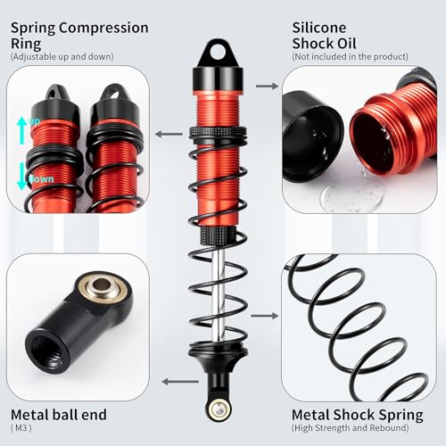RC Car Front & Rear Shocks Set Adjustable Shocks Compatible with 1/8 Arrma Typhoon 6S Redcat FS/ZD Racing Buggy Truggy Replacement Parts (Rear) - style: Rear