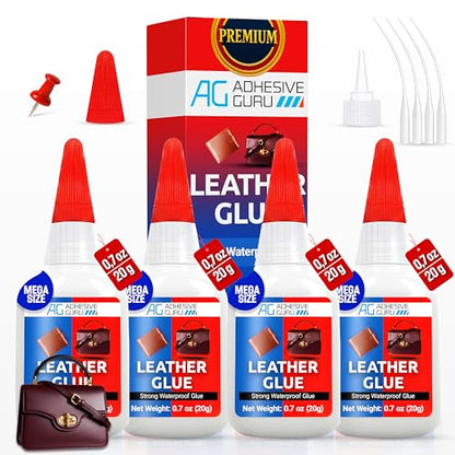 Adhesive Guru Leather Glue (4x0.7 oz) Super Glue for Purses, Sofas and Furniture Repair, Ideal for DIY, Upholstery and Leathercraft. Waterproof, Compitable with Aerosol Accelerator - 4 Pack - size: 4 Pack, style: Leather Glue