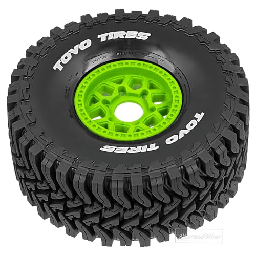 RC Wheels and Tire for 1/8 Maxx Slash 6S Short Course Truck(102076-4),All-Terrain Rubber Tyres w/Foam Insert,Replacement for #10272,Green - color: Green(4pcs)