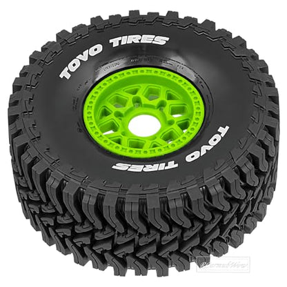 RC Wheels and Tire for 1/8 Maxx Slash 6S Short Course Truck(102076-4),All-Terrain Rubber Tyres w/Foam Insert,Replacement for #10272,Green - color: Green(4pcs)