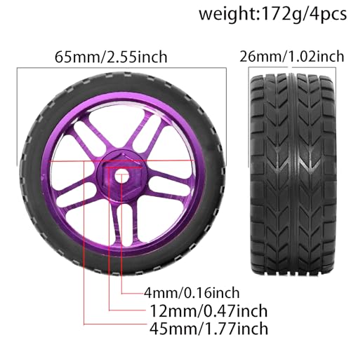 REDSPIDER RC Soft Rubber 1/10 On Road Tires 4PCS for Traxxas 4 Tec 2.0 Tamiya TT01 XV01 Kyosho WR8 Sakura WLtoys HPI HSP 1:10 RC Scale Touring On Road Racing Car Wheel Rims (Silvery) - color: Silvery