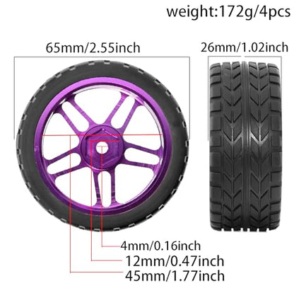REDSPIDER RC Soft Rubber 1/10 On Road Tires 4PCS for Traxxas 4 Tec 2.0 Tamiya TT01 XV01 Kyosho WR8 Sakura WLtoys HPI HSP 1:10 RC Scale Touring On Road Racing Car Wheel Rims (Silvery) - color: Silvery