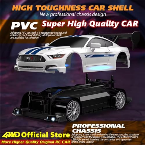 1:24 Scale RC Drift Car 4WD 2.4GHz 30KM/H High Speed Racing Sport Toy Car with LED Lights, Racing and Drift Wheels (8607-White) - color: 8607-white