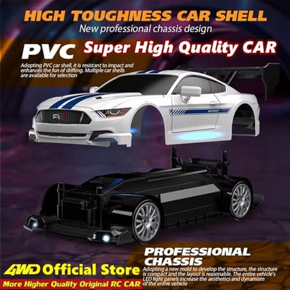 1:24 Scale RC Drift Car 4WD 2.4GHz 30KM/H High Speed Racing Sport Toy Car with LED Lights, Racing and Drift Wheels (8607-White) - color: 8607-white