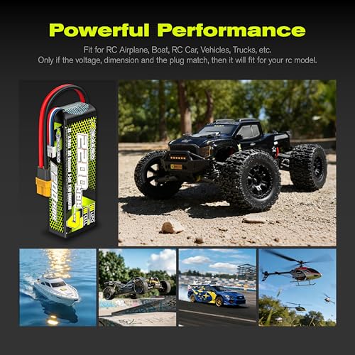 RIAARIO 3s Lipo Battery 35C 2200mAh 11.1V Lipo Battery with XT60 Connector for RC Car Truck Buggy Truggy Racing Hobby Models(1 Pack)