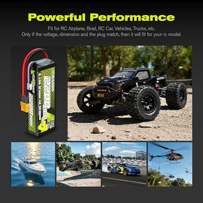 RIAARIO 3s Lipo Battery 35C 2200mAh 11.1V Lipo Battery with XT60 Connector for RC Car Truck Buggy Truggy Racing Hobby Models(1 Pack)