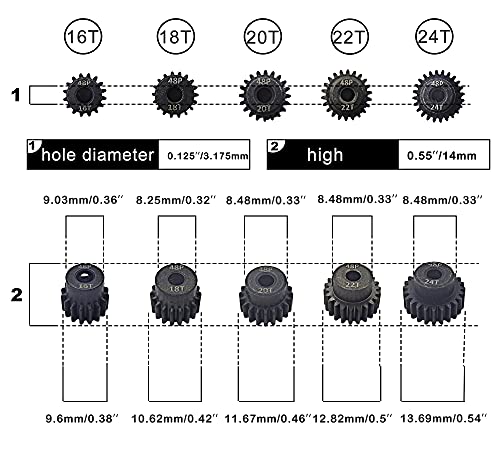 48P Pinion Gear 16T 18T 20T 22T 24T with Screwdriver for 1/10 RC Motor | Hardened Metal,High Strength,Wear Resistant 48P Pinion Gear Set for Traxxas Arrma HSP HPI AXIAL Tamiya Losi - size: 16T/18T/20T/22T/24T