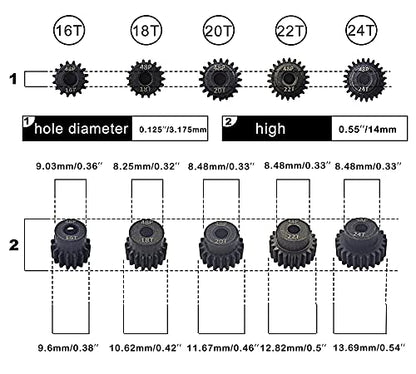 48P Pinion Gear 16T 18T 20T 22T 24T with Screwdriver for 1/10 RC Motor | Hardened Metal,High Strength,Wear Resistant 48P Pinion Gear Set for Traxxas Arrma HSP HPI AXIAL Tamiya Losi - size: 16T/18T/20T/22T/24T