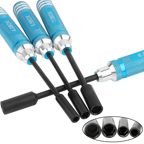 RC Hex Nut Driver Set Repair Tool Kit 4.0/5.5/7.0/8.0mm Hexagonal Head Nut Socket Wrench Screwdrivers for Hobby RC Quadcopter Helicopter FPV Drone Car Airplane(Blue) - color: Blue