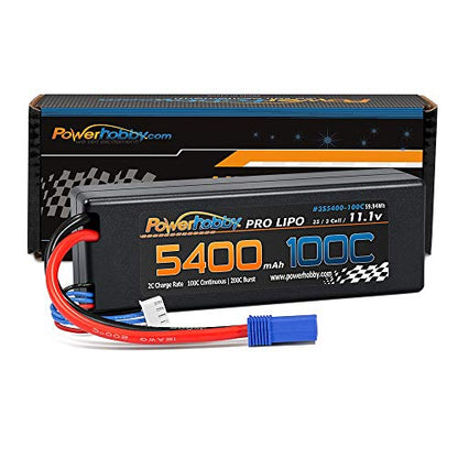 Powerhobby 3s 11.1v 5400mah 100c lipo Battery w EC5 Plug Hard Case (2 Pack) Fits : Arrma Kraton Nero Tyhpon Senton Tailon Outcast FAZON