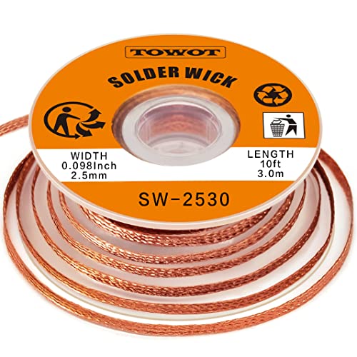 TOWOT Solder Wick Braid 10ft Desoldering Wick Braid Remover Tool With Flux No-Clean Soldering Wick Desolder Soldering 0.1 inch Width - style: W 0.10'' L 9.8'