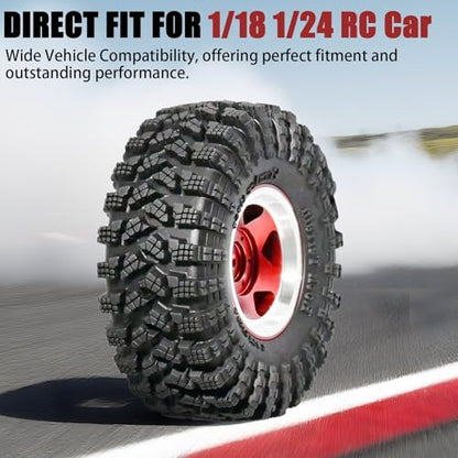 1.3” Beadlock Wheel Tires Set 70 * 26mm Aluminum Wheel Rims Super Large Soft Mud Terrain Off-Road Tires for 1/18 1/24 RC Crawler Car SCX24 Axial AX24 FMS FCX24 TRX4M Upgrade RC Car（4 Pcs） Red - color: Red