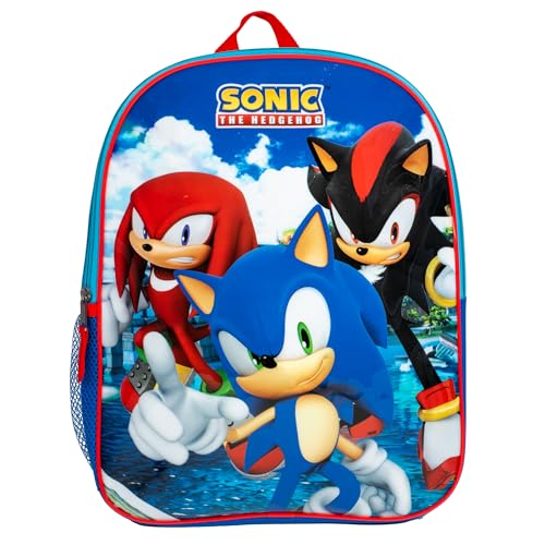 AI ACCESSORY INNOVATIONS Sonic The Hedgehog Kids Backpack, Sonic, Knuckles, Shadow 15" School Bag for Girls & Boys, Blue - color: Sega