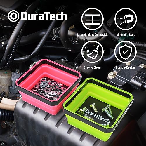 DURATECH Magnetic Foldable Parts Tray Set, 3 Pack Collapsible Silicone Tool Tray Set with Double-Sided Magnetic Base for Organizing Screw Bolts Nuts Washers Pins and Other Small Metal Parts