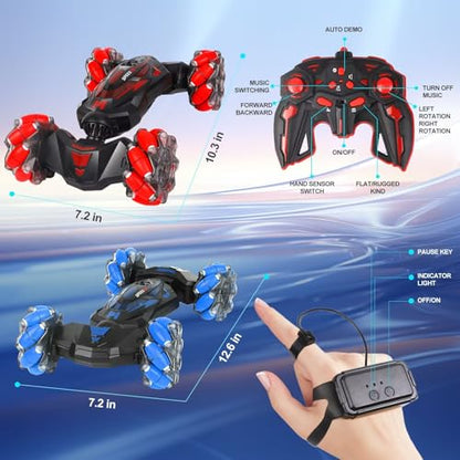 RC Stunt Car, 2.4 GHz 4WD Remote Control Gesture Sensor Toy Cars, Double Sided Rotating Off Road Vehicle 360° Flips with Lights Music, Drift rc car for Boys and Girls 3-12 Birthday