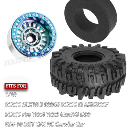 Aluminum RC 1.9 Wheel Tires for 1/10 SCX10 SCX10 II 90046 SCX10 III AXI03007 SCX10 Pro TRX4 TRX6 Gen7/8 D90 VS4-10 MST CFX RC Crawler Car,4pcs RC 1.9 Beadlock Wheel,Titanium - color: Titanium - (Colorful Tires)