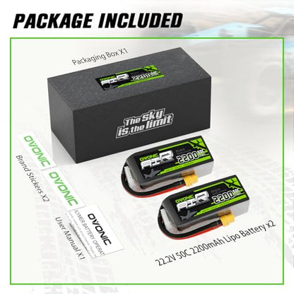 OVONIC 6S Lipo Battery 22.2V 2200mAh 50C Battery with XT60 Connector for RC Airplane Helicopter RC Car Truck Tank Drone Racing Hobby(2 Pack)