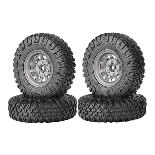 4PCS RC Car 1.55 Inch Tyres Aluminum Alloy Metal Beadlock Wheel Rim and Rubber Tires for 1/10 RC Crawler Car for Axial AX90069 D90 TF2 Tamiya CC01 LC70 MST JIMNY(85mm-10Holes Gray) - color: 85mm-10Holes Gray