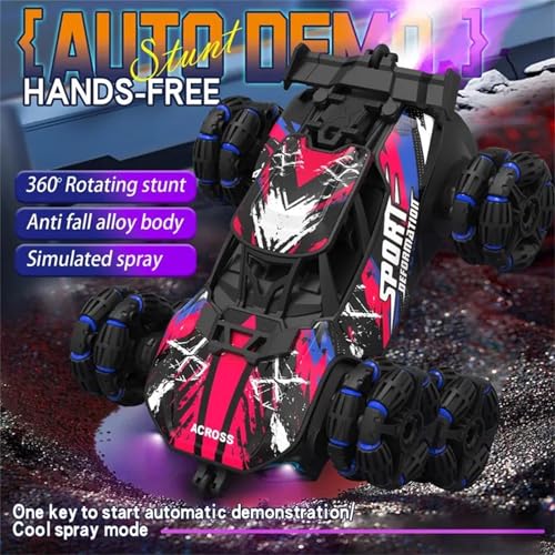 Boys 2.4G Remote Control Car with Gesture Sensing 360° Rotation 8 Wheel Off Road Stunt Drift Spray Racing Transformable Toy,C,Dual Battery - color: C