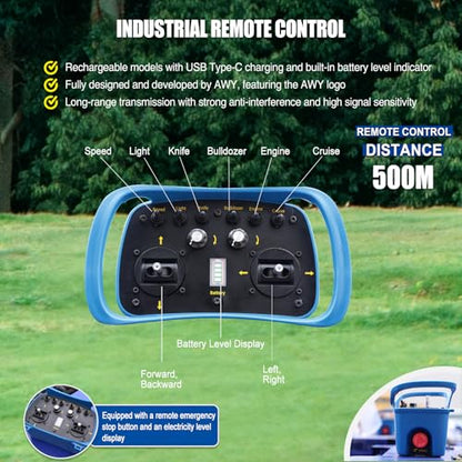 Remote Control Lawn Mower with Snow Plow, Crawler Track All-Terrain Machine, Oil-Electric Hybrid Power for Extreme Slopes and Large Turf, Adjustable Cutting Height - size: with snow plow attachment