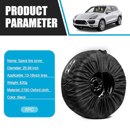 Spare Tire Cover, 26" Sunproof and Anti-Aging Protector for All Seasons, Full Coverage Portable Foldable Tire Storage Accessory with Carrying Handle and Tool Bag, for Most Cars (Black #S)