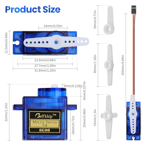 SG90 9g Micro Servo Motors, 3-Pack | 4.8-6V micro servos with 180° travel for RC planes, cars, boats, robots and lightweight motion-control projects.
