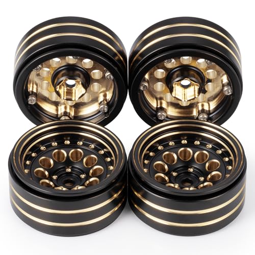 Brass 1.3" RC Beadlock Wheel Rims for 1/18 TRX4M 1/24 AXIAL SCX24 | 4pcs/228g Heavy Weight RC Crawler Car Upgrade Parts - color: Black