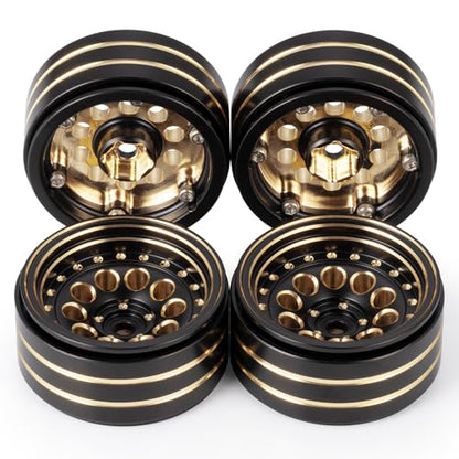 Brass 1.3" RC Beadlock Wheel Rims for 1/18 TRX4M 1/24 AXIAL SCX24 | 4pcs/228g Heavy Weight RC Crawler Car Upgrade Parts - color: Black